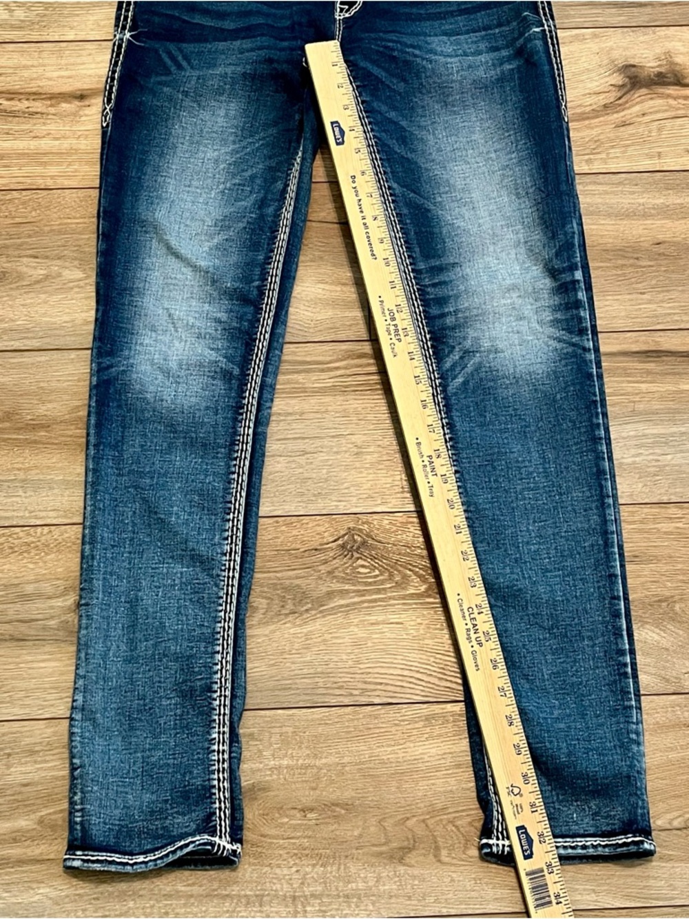 Rock Revival Janelle Skinny Jeans SZ 32 Blue Denim Thick Stitch Rhinestone - Picture 5 of 16